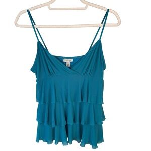 La SENZA Y2K Teal Layered Ruffled Tiered Camisole Tank Top Size M Feminine